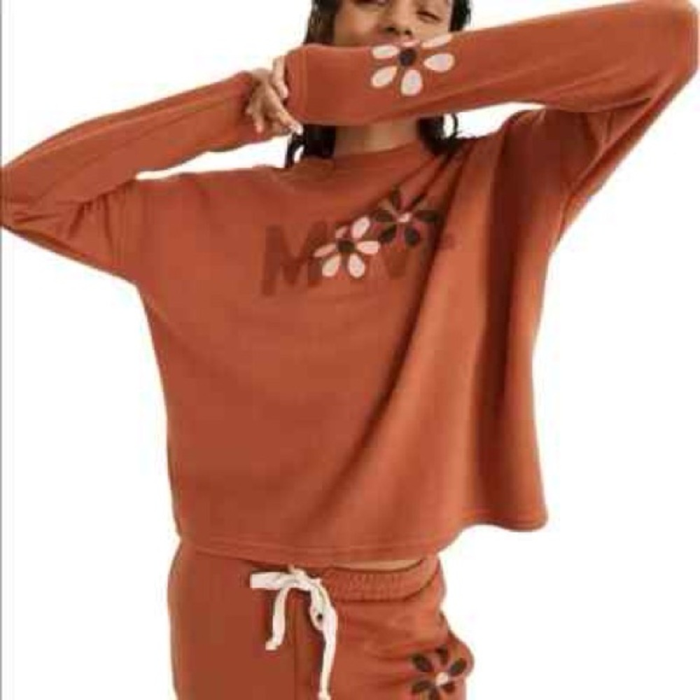 MADEWELL MWL WOMEN'S WARM UMBER FLORAL LONG SLEEVE EASYGOING SWEATSHIRT